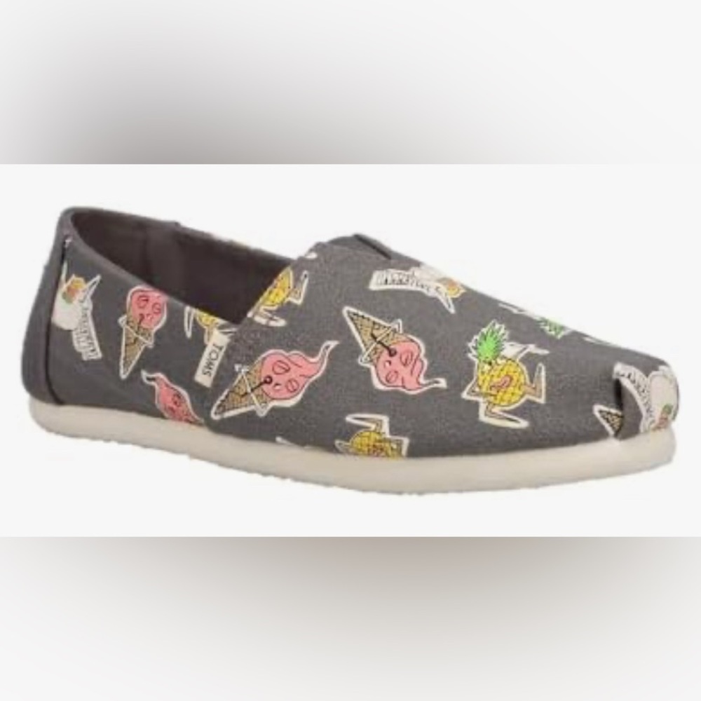 TOMS Size Y6 Grey Rockband Print Unicorns, pineapple and ice cream cones! EUC